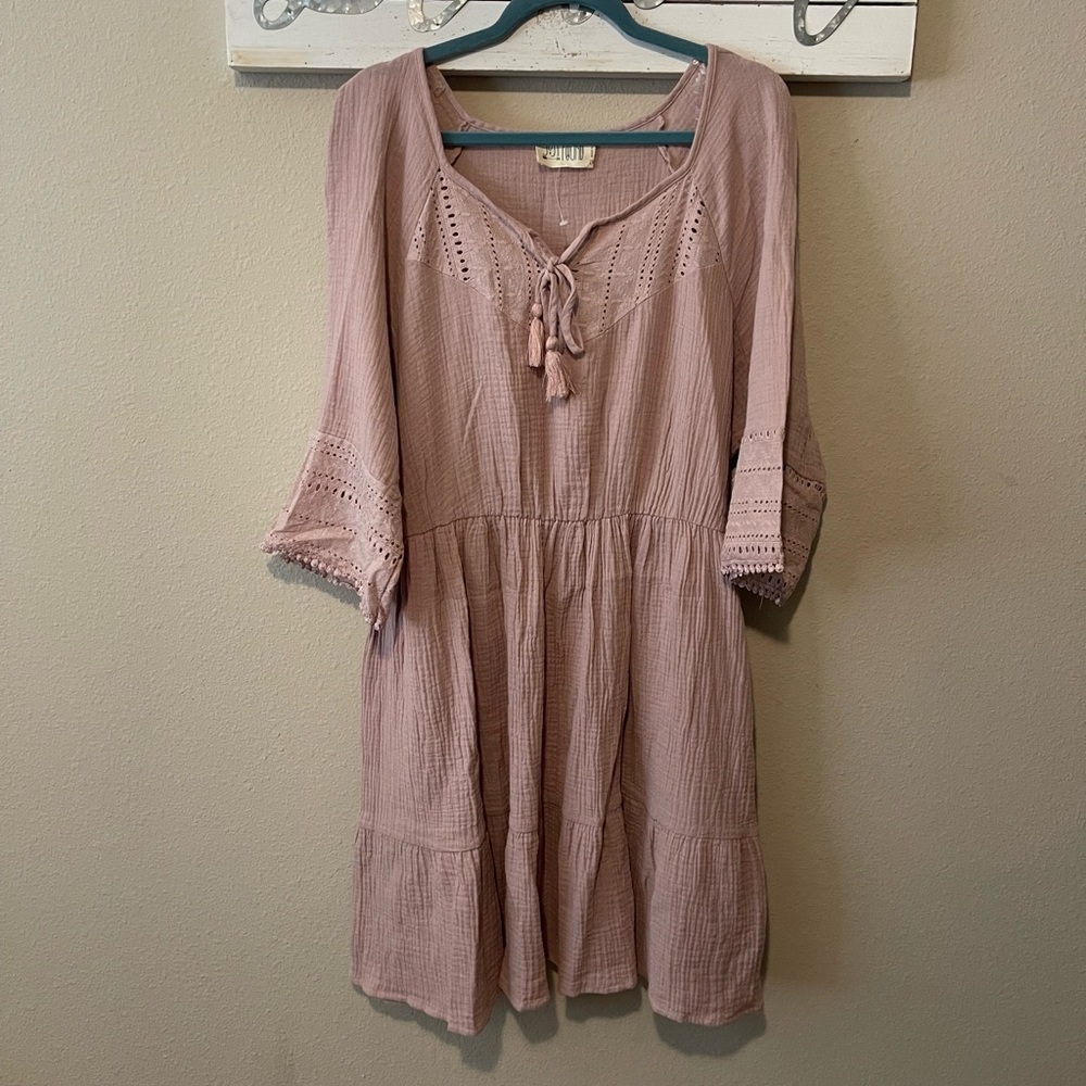 Just Found - mauve eyelet lace flare sleeve dress